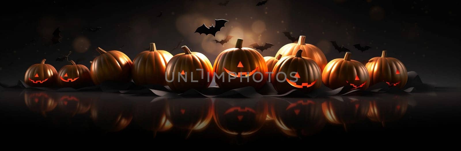 bat night fear mystery horror table background halloween pumpkin illustration blue. Generative AI. by Vichizh
