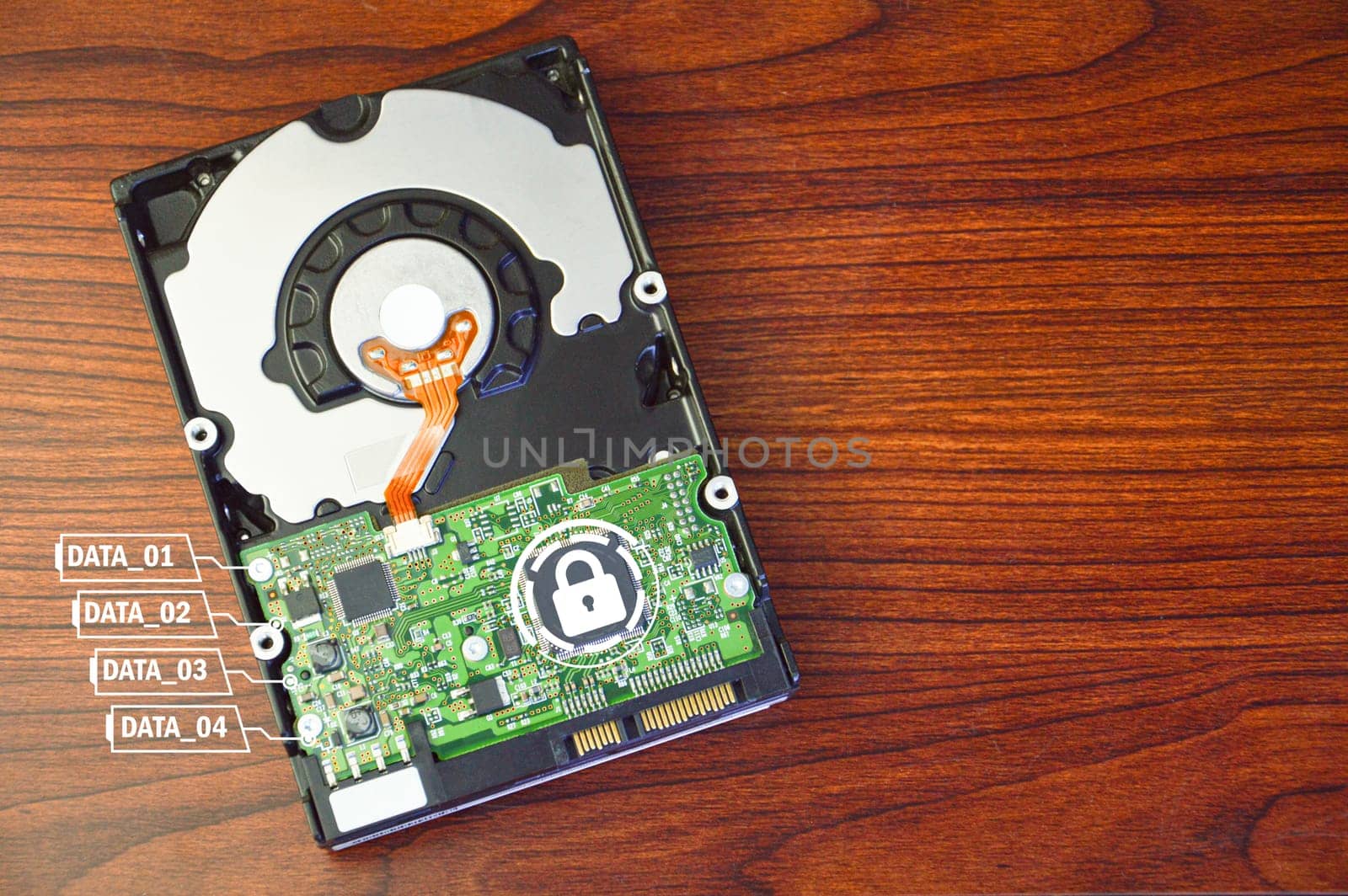 Hard drive is an important storage device, concept of data protection with security.