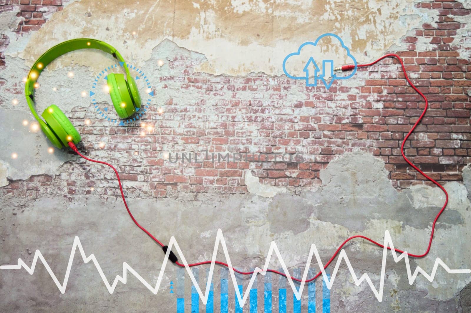Concept, listening to music from anywhere through the cloud system