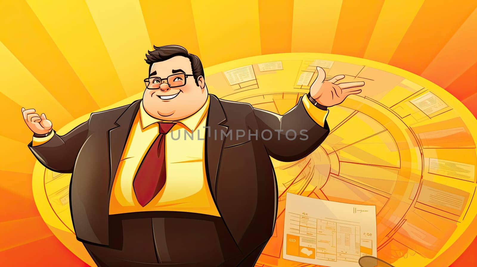 Business acumen cartoon illustration - Generative AI. Plus, size, man, businessman.