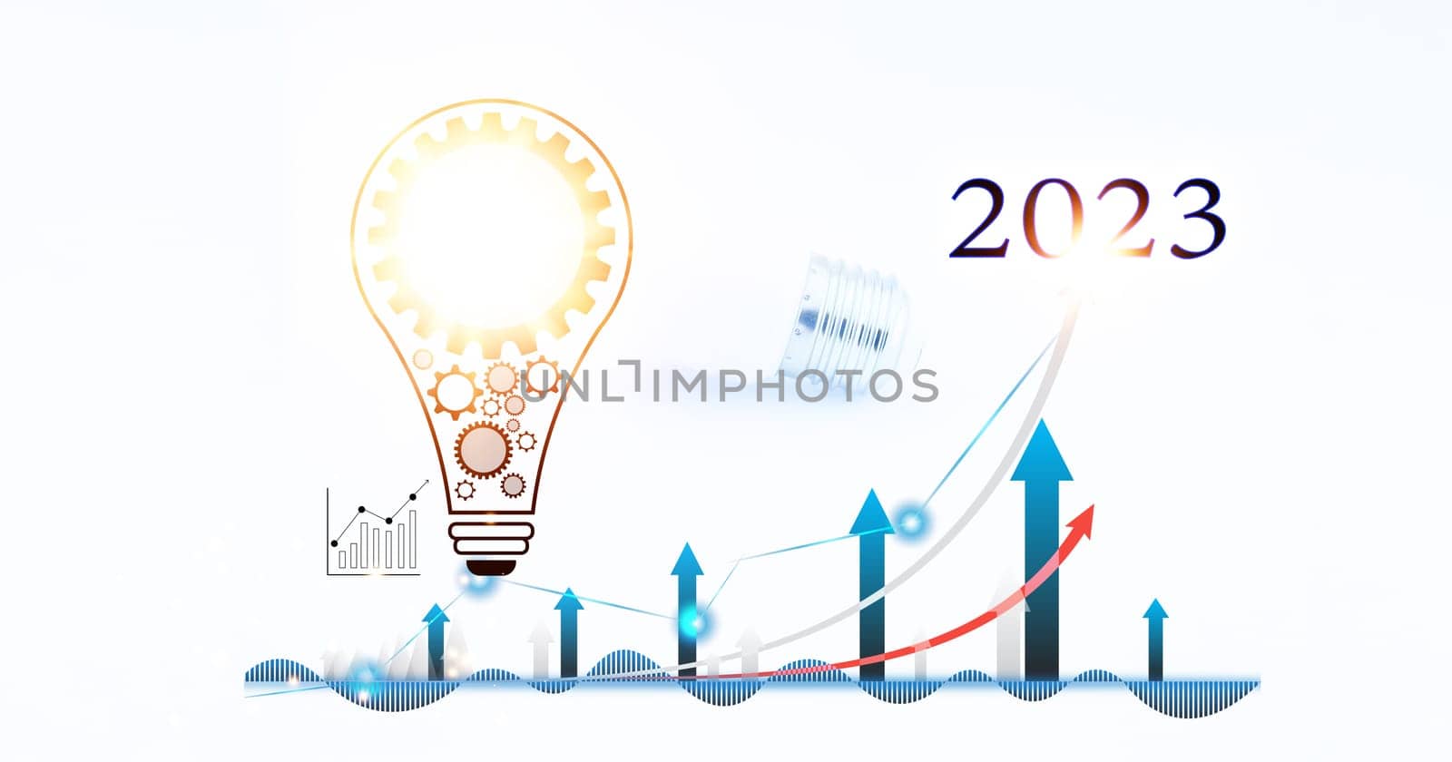  Concept, goals for success will come in 2023.(This image is not an illustration. Use a white light bulb background)