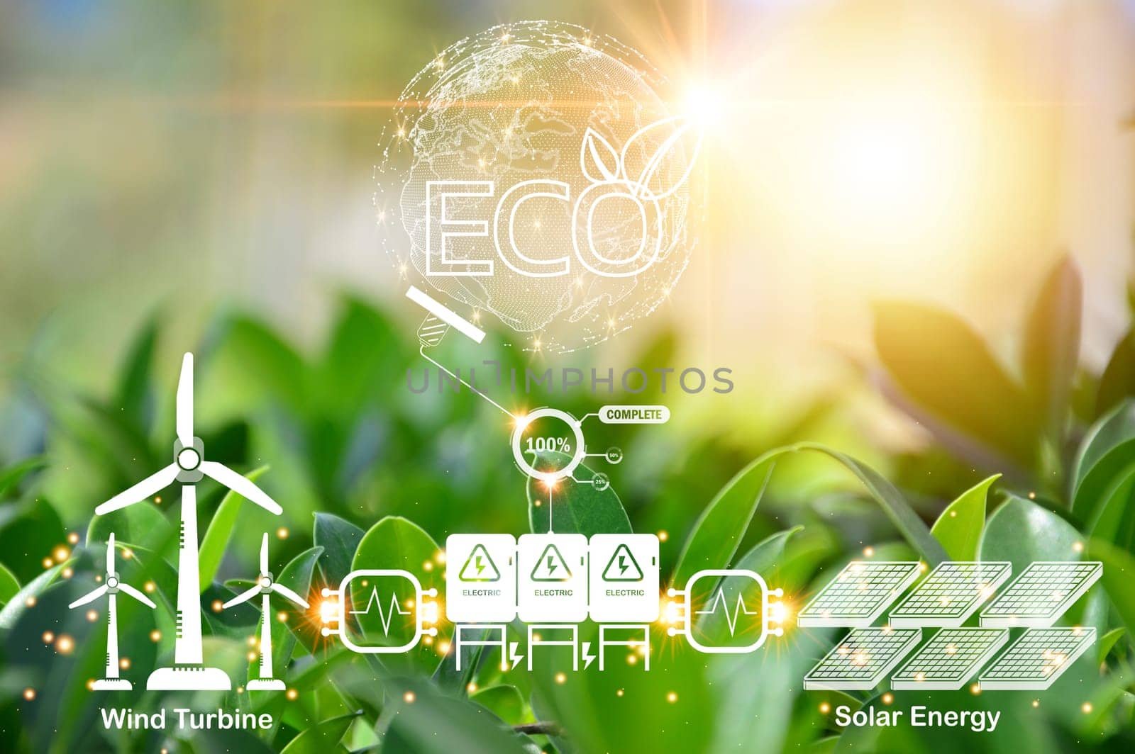 Concept of clean energy, solar energy, wind energy are in great demand