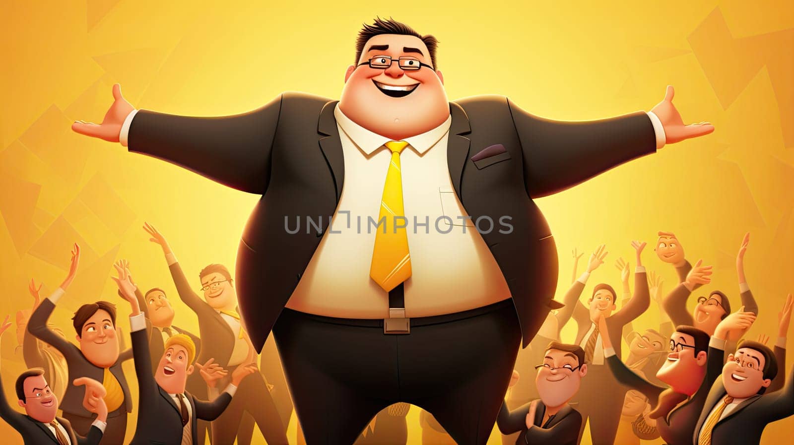 Confidence and competence cartoon illustration - Generative AI. Men, plus, size, manager, employee.