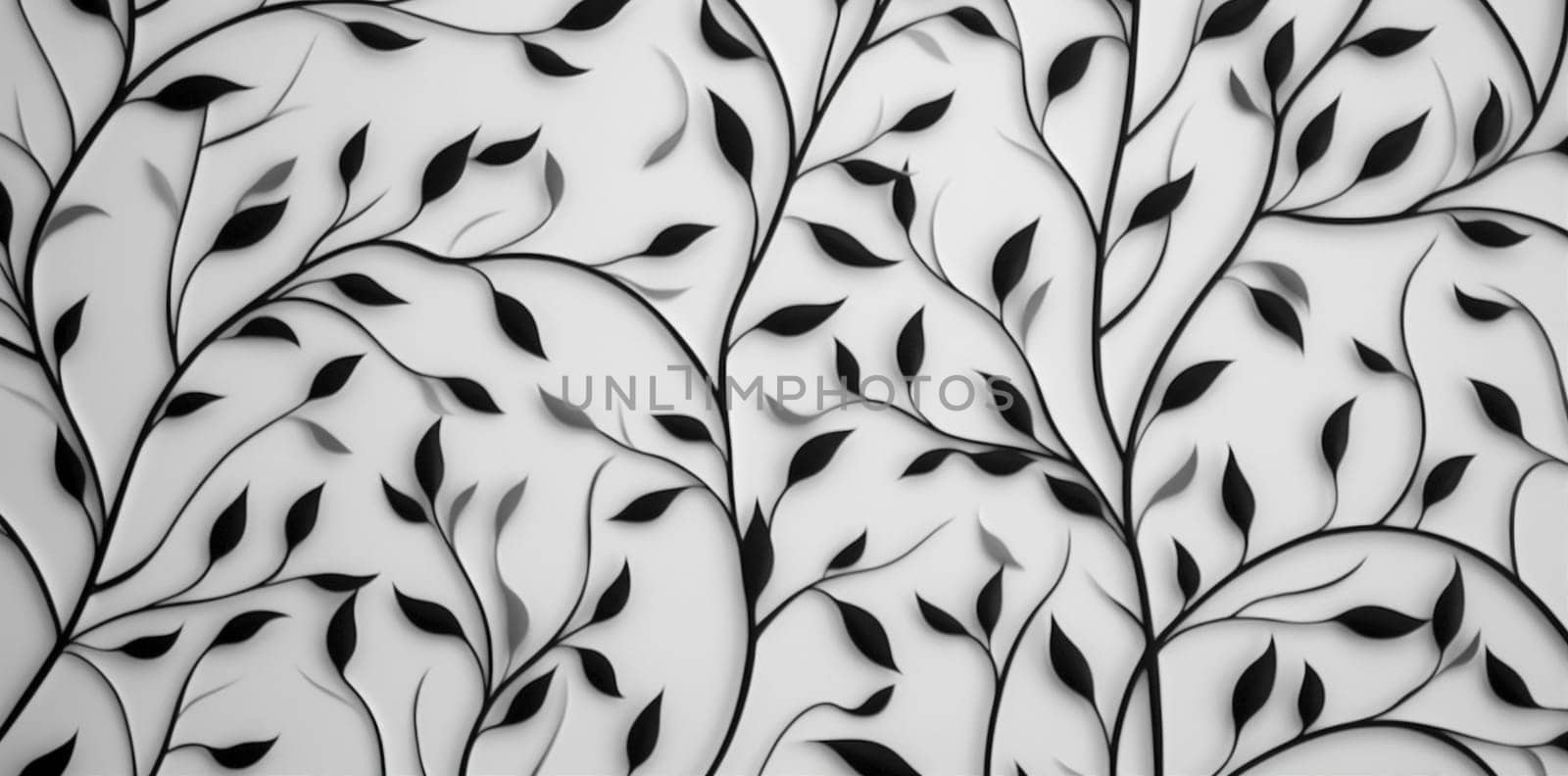 leaf pattern seamless illustration black flower style retro curve trendy design element curl wallpaper plant floral decoration silhouette natural repeat. Generative AI.