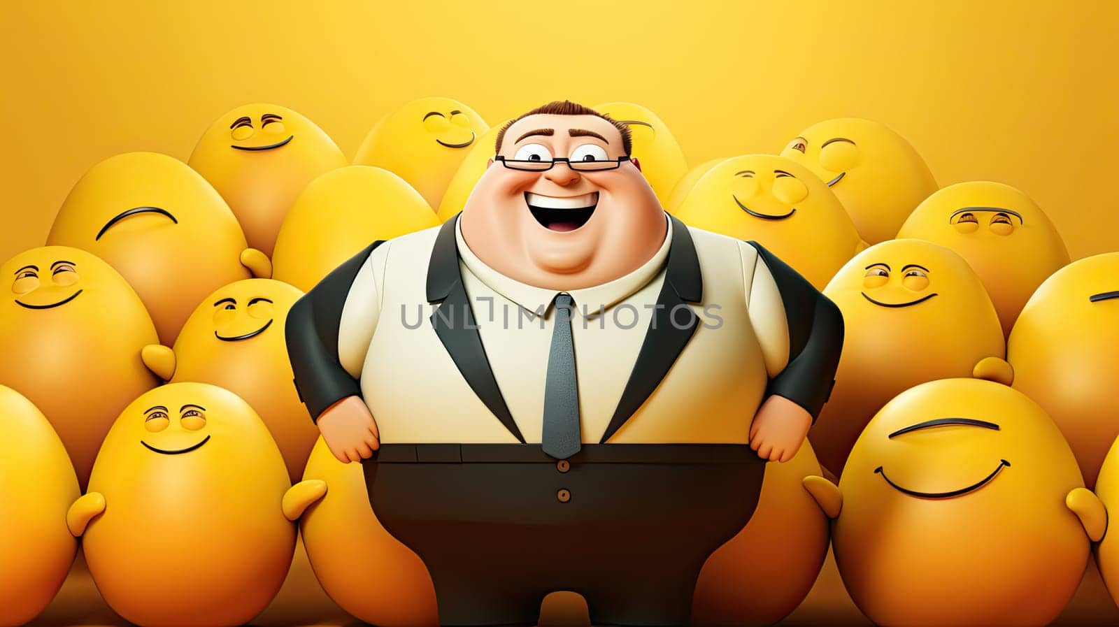 Equal opportunity advocate cartoon illustration - Generative AI. Smiling, advocate, yellow, egg.