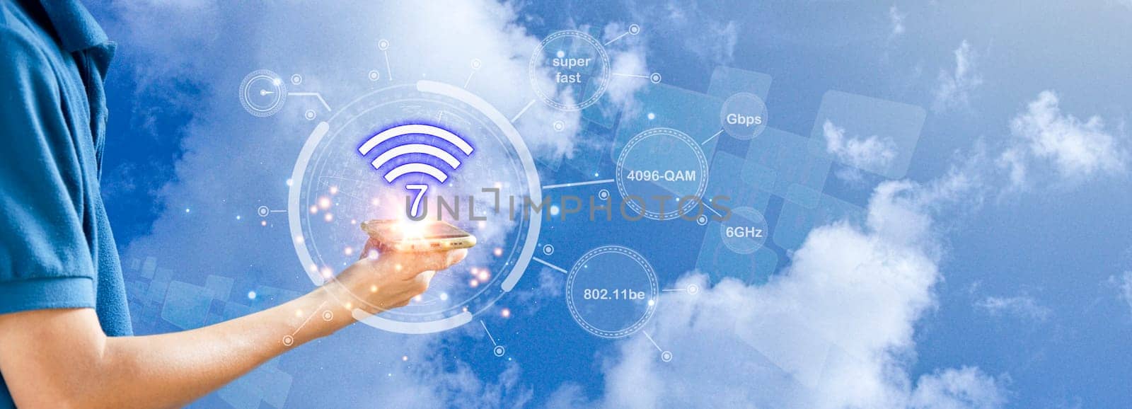 Concept of Wi-Fi 7 or Wi-Fi 7 development, high-speed connection