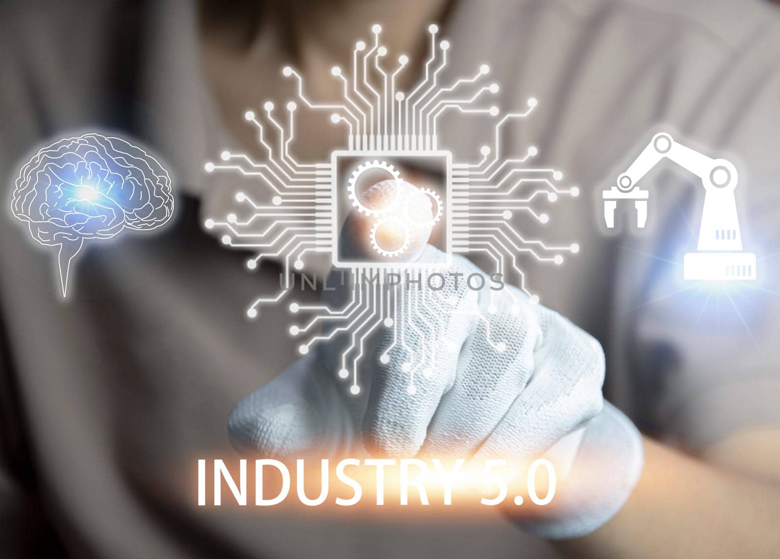 The concept of Industrial Revolution No. 5 is to improve the production process to be more efficient. By working together between humans (Human), intelligent systems (AI) and robots (Robot). by boonruen