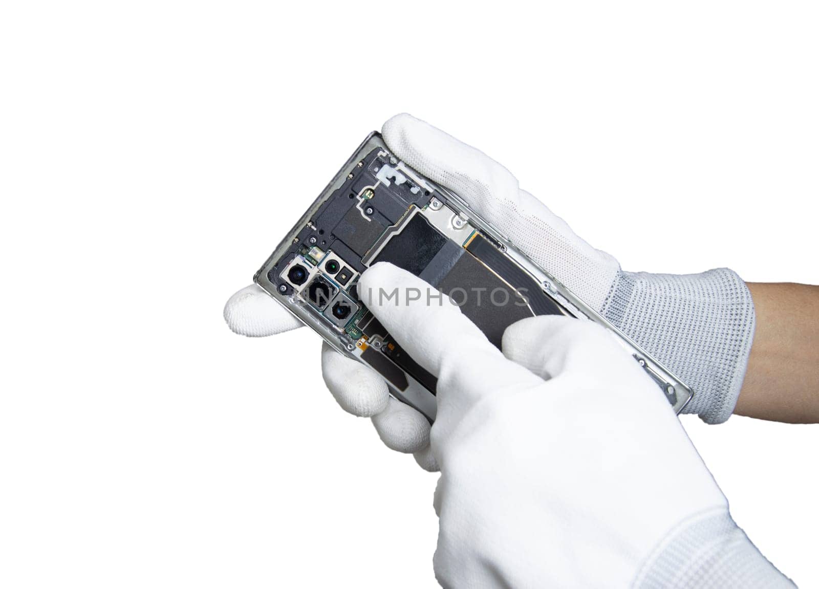 Picture of a smartphone removed from the back, smartphone repair (with clipping path)
