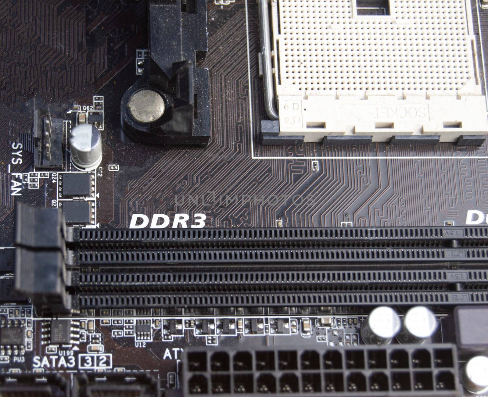 Close-up top view of motherboard, computer motherboard by boonruen