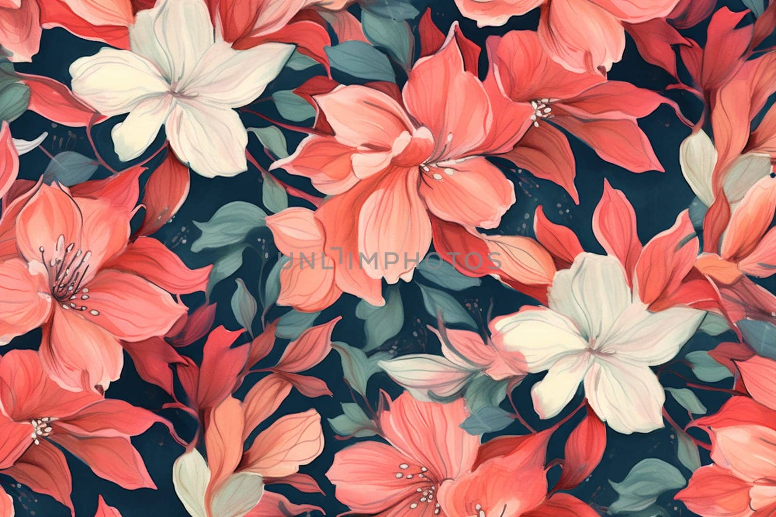 flower texture fabric colorful summer pattern drawing art watercolor spring textile garden nature wallpaper floral abstract romantic retro plant leaf. Generative AI.