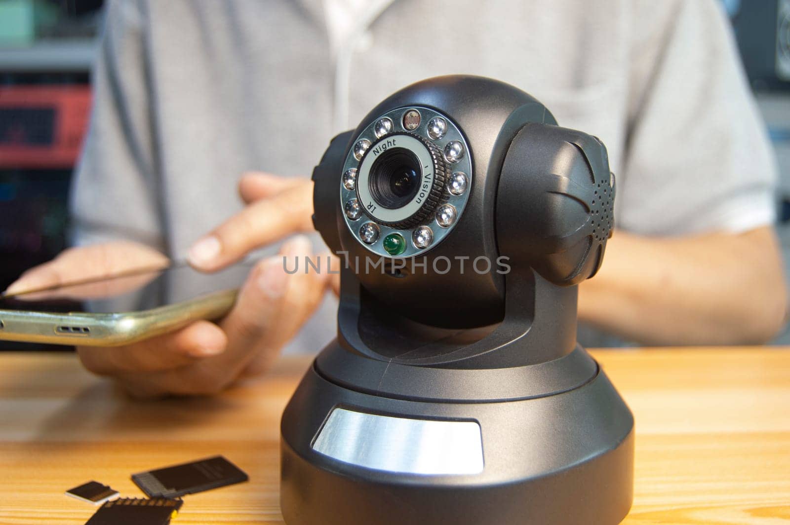 Close-up IP cameras Install IP CCTV cameras or high-tech surveillance systems. CCTV system by boonruen