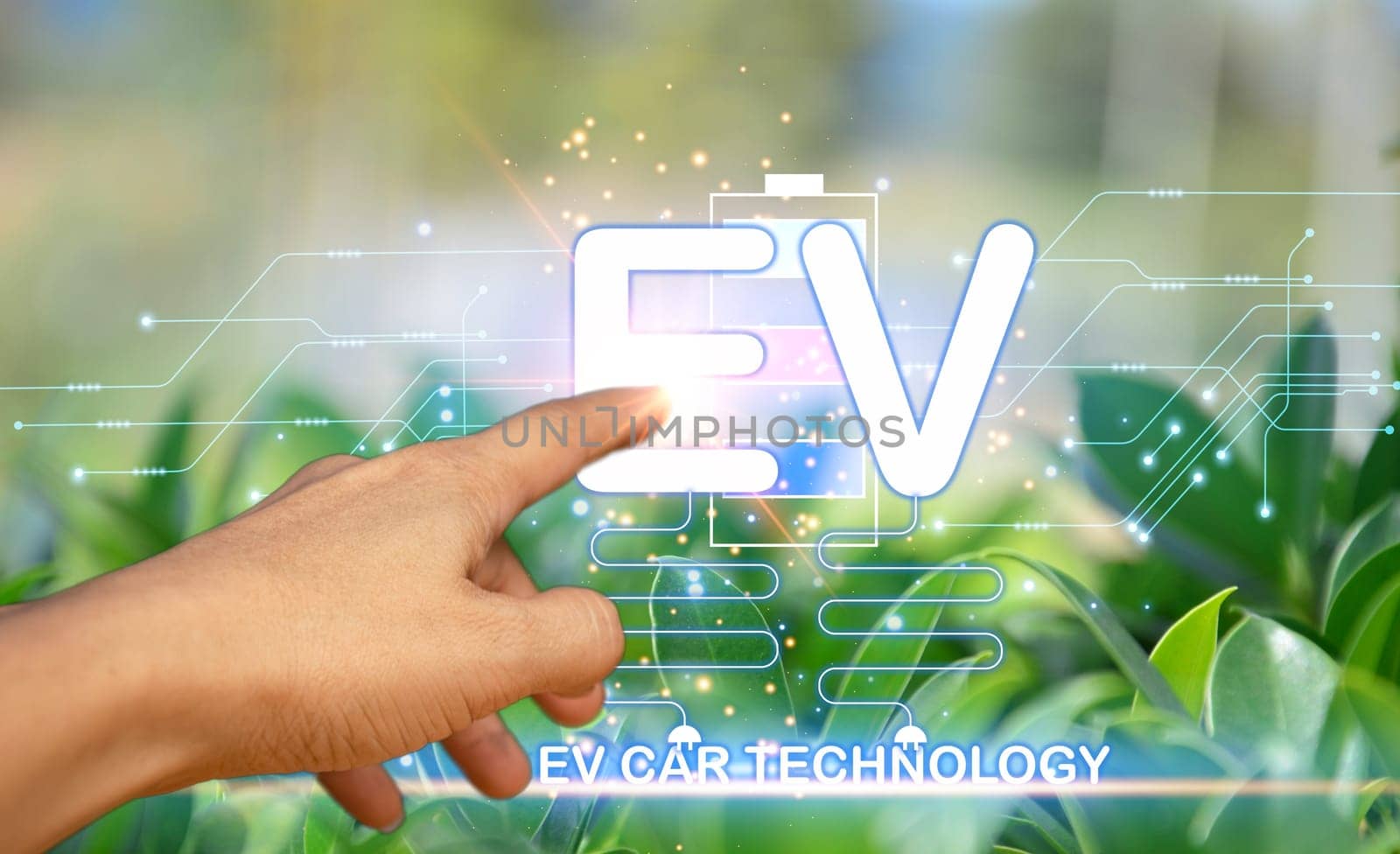 The concept of using EV technology, using electric vehicles, clean energy