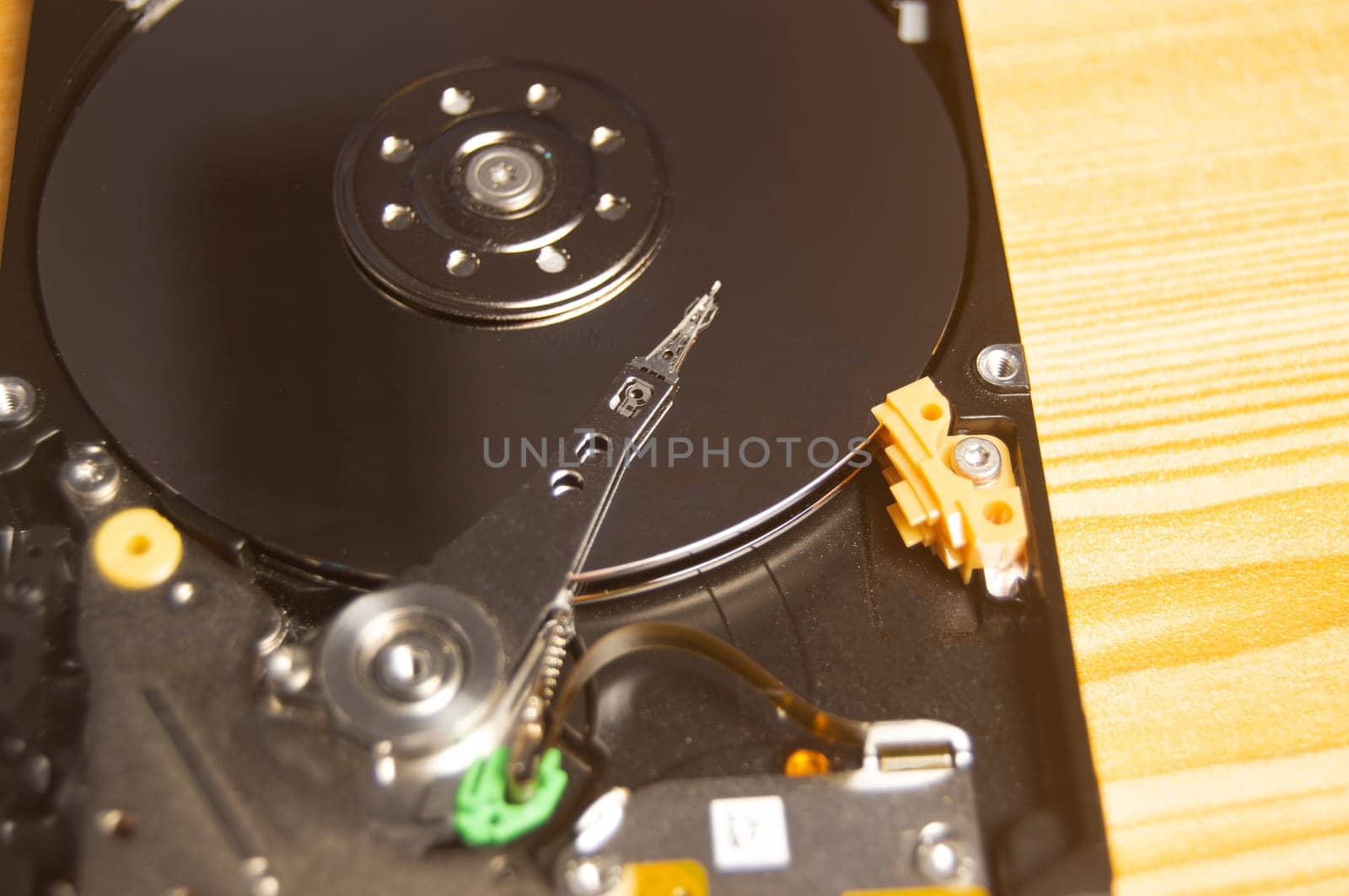 Close-up top view of hard drive