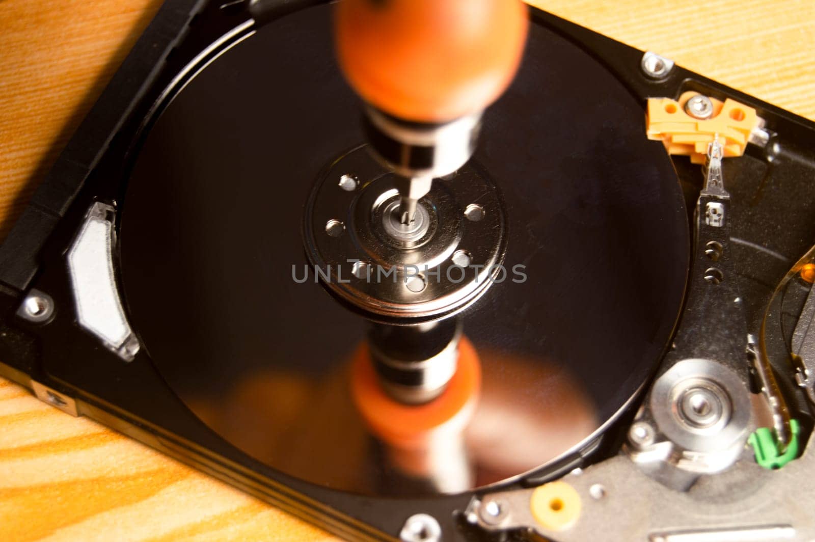 Close-up top view of hard drive