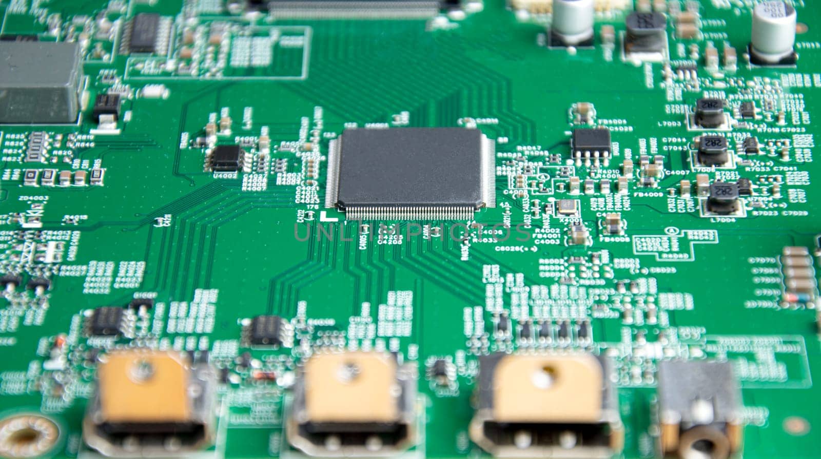 top view of electronic motherboard by boonruen