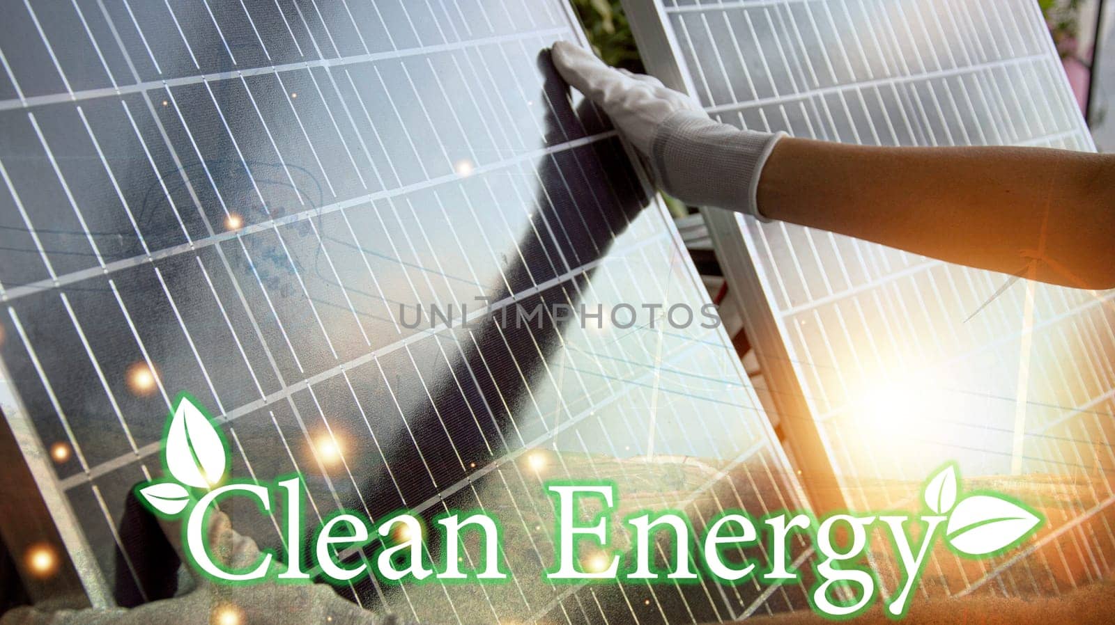 The concept of clean energy, solar cells, wind energy, environmentally friendly.