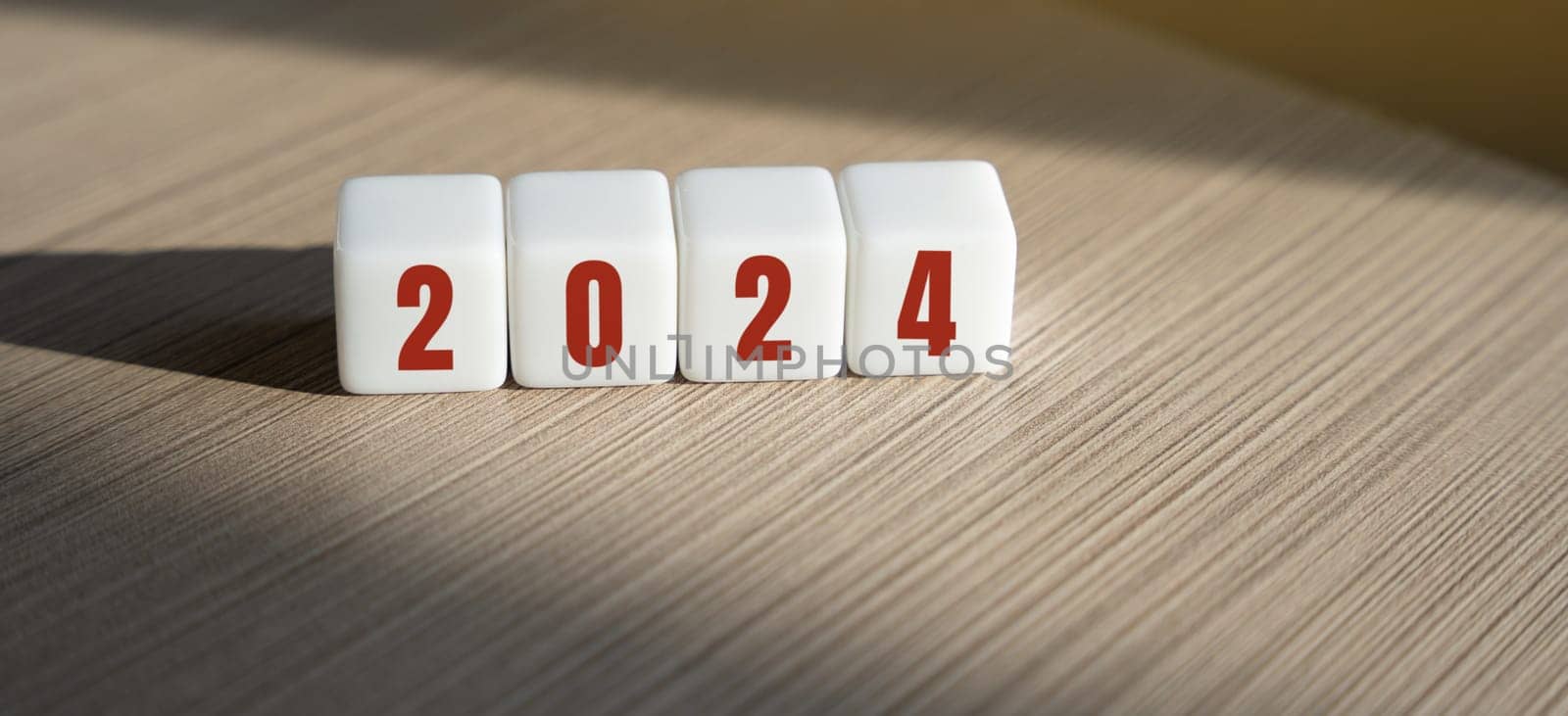 Wooden blocks with the inscription 2024. Setting goals and objectives for the new year. Planning, business management and strategy concept. Trends and ideas. Vision.