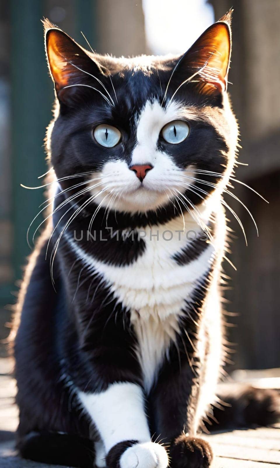 cat white black brown pet animal blue eyes. High quality photo alt