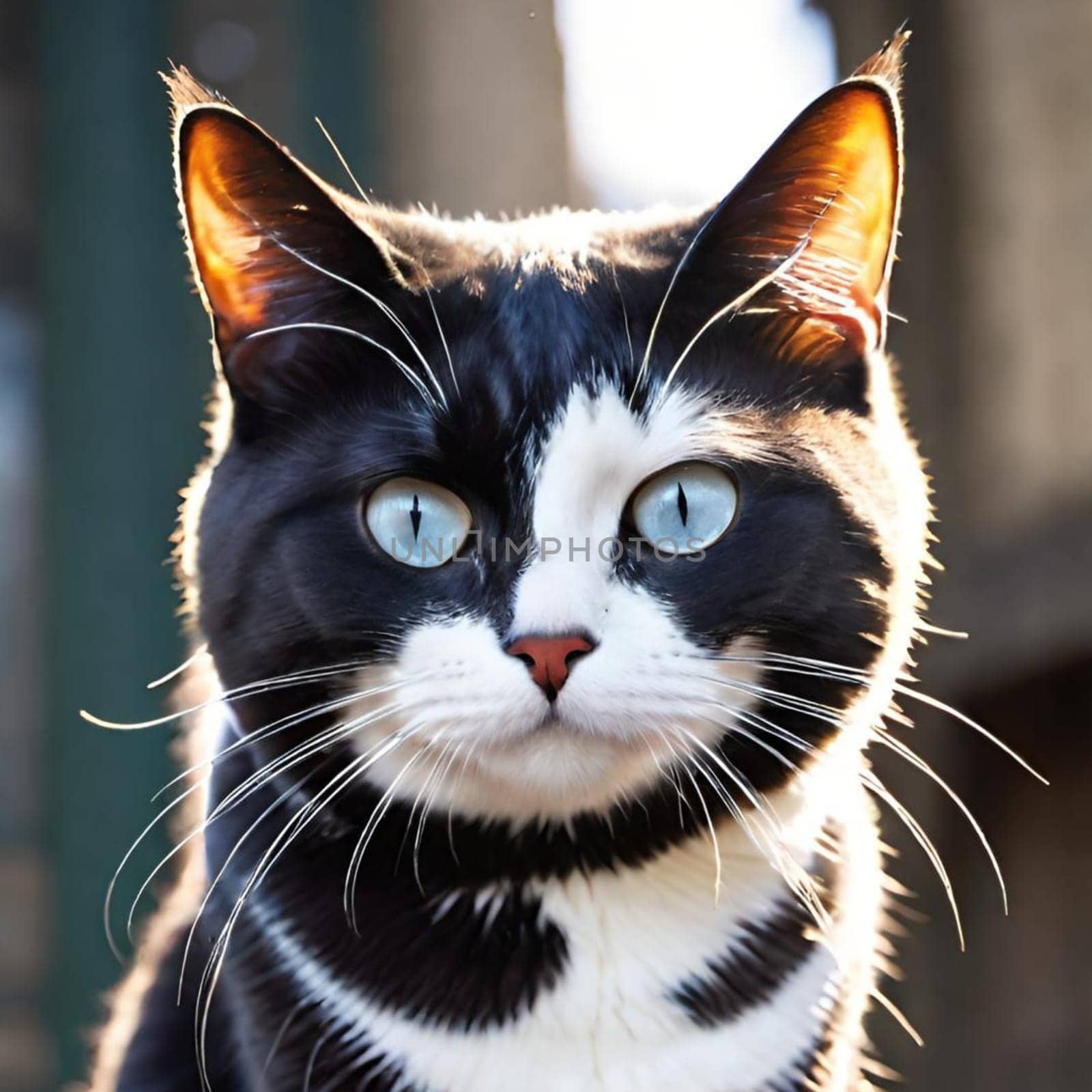 cat white black brown pet animal blue eyes. High quality photo alt