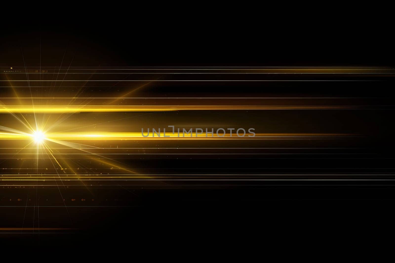 Golden light streaks radiating against black background.