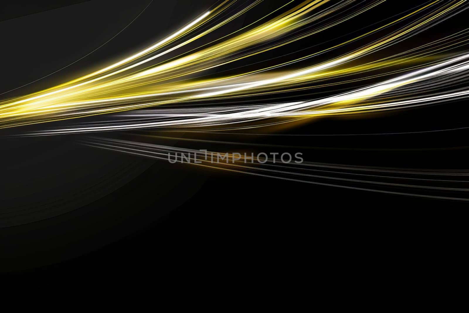 Dynamic yellow and white light streaks on black background.