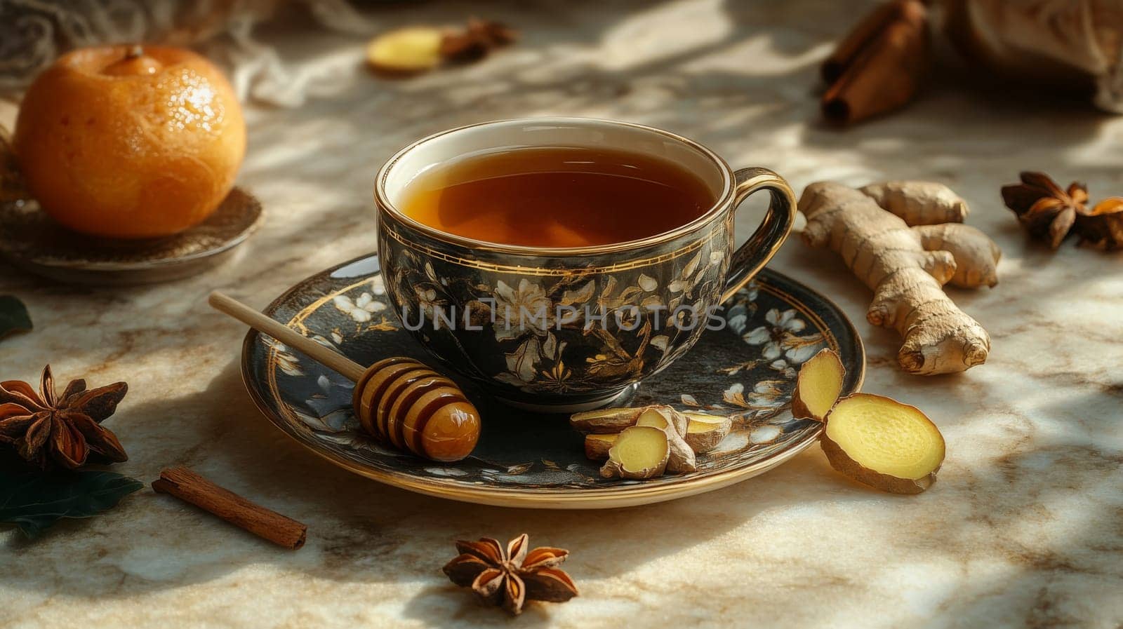 A glass of aromatic ginger tea, Generative AI, food