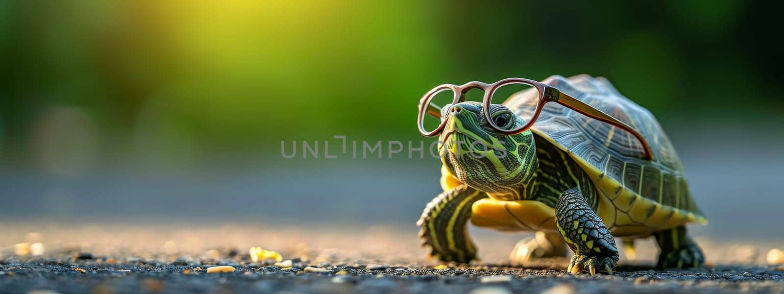 Cute little green turtle with glasses, Generative AI, animals