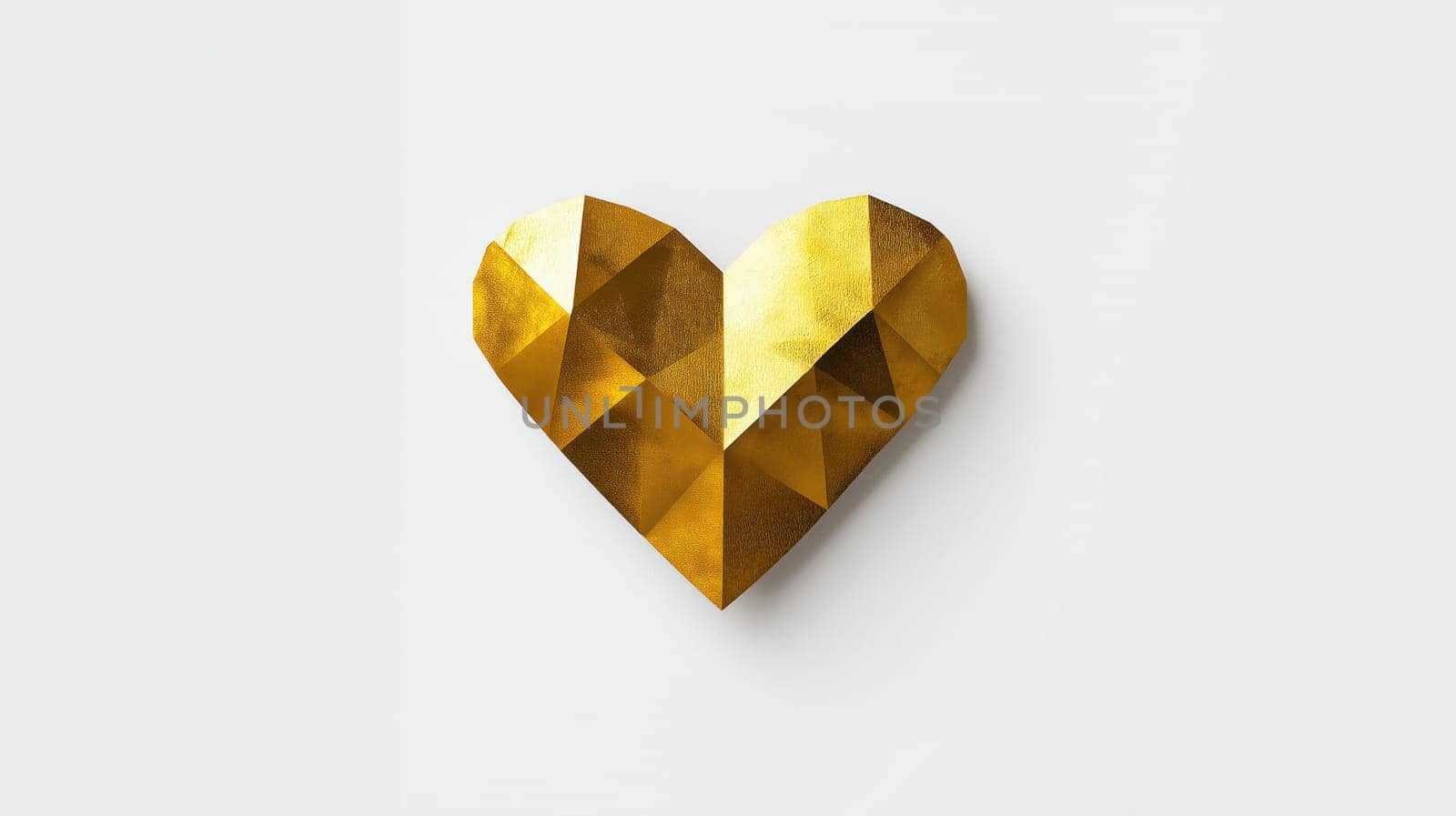 Golden geometric heart on a clean white background, perfect for modern Valentine's Day or love-themed designs