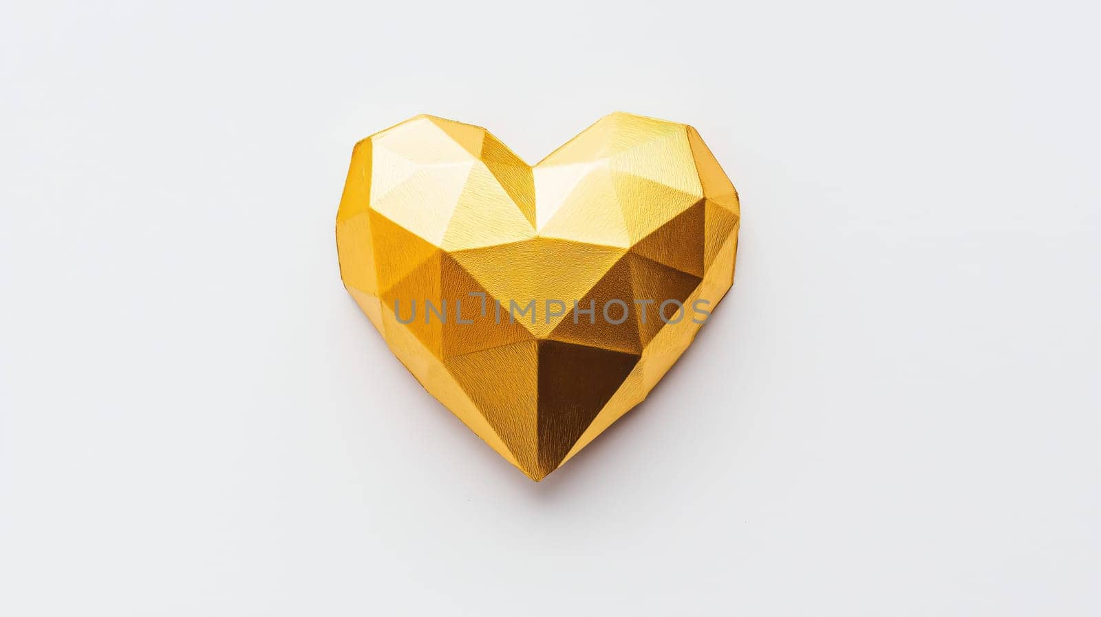 Golden geometric heart on a clean white background, perfect for modern Valentine's Day or love-themed designs
