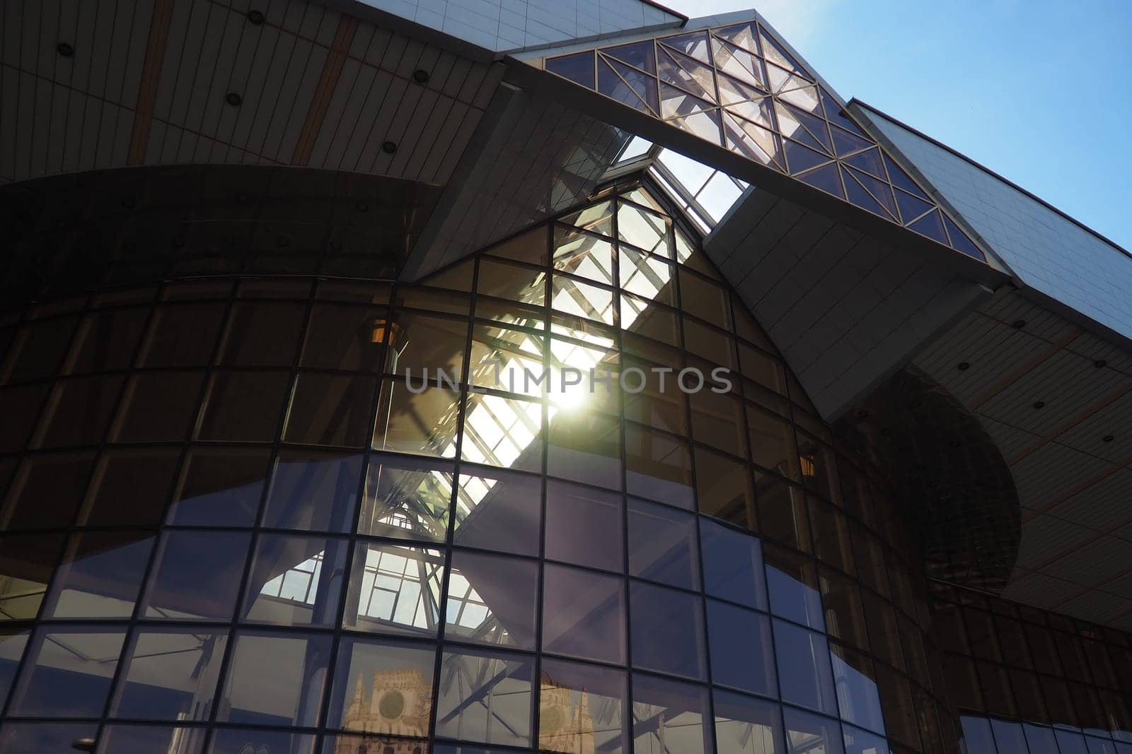 Minsk, Belarus, April 10, 2024: Minsk-Passenger is a passenger railway station of the Minsk branch of the Belarusian Railway. Main railway terminal, Station Square. Modern building.