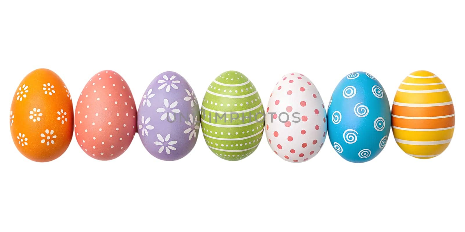 Colorful Easter Eggs with Decorative Patterns, isolated on white background