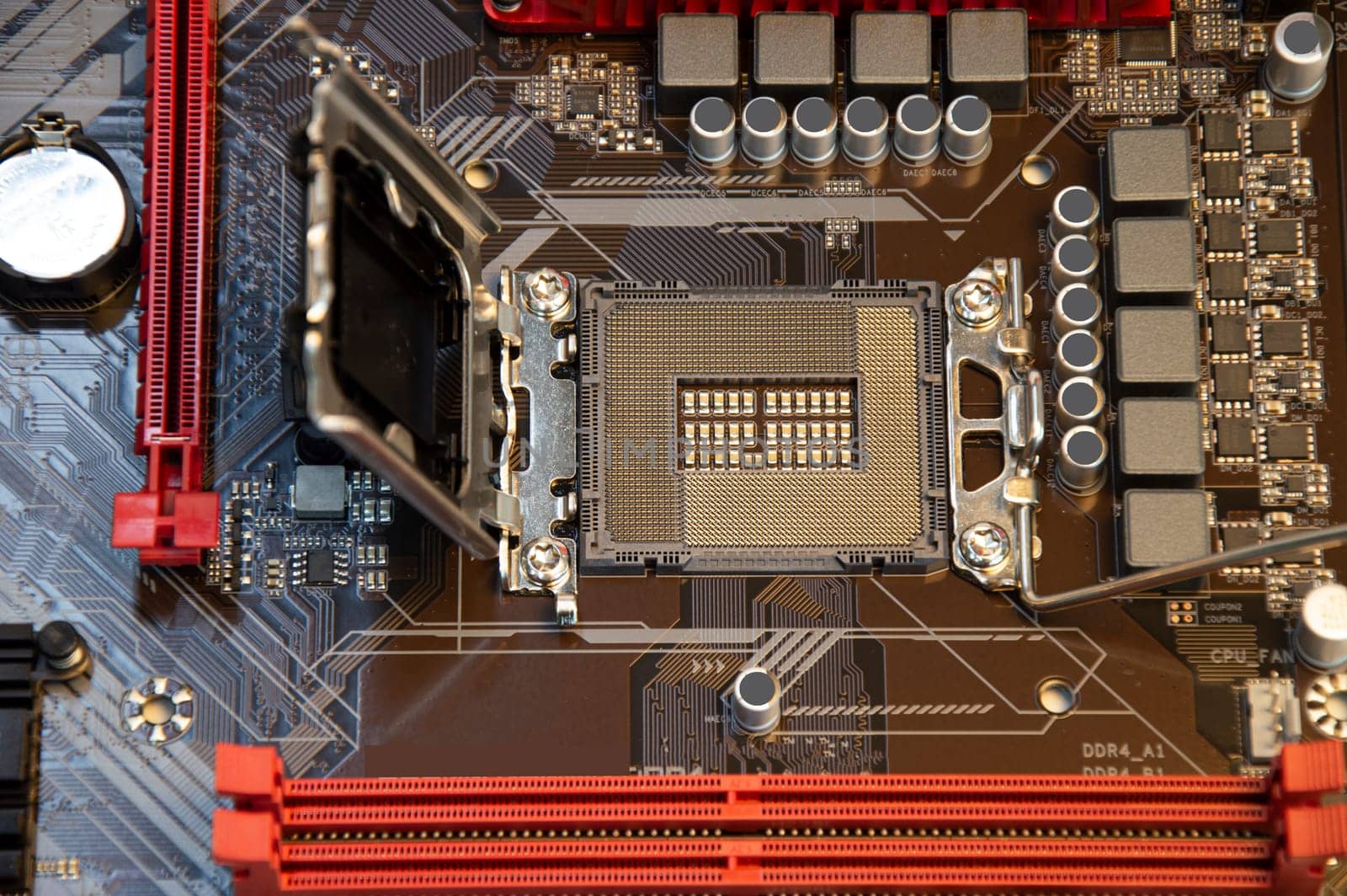 top view of computer motherboard by boonruen