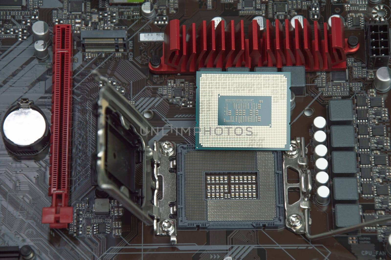 top view of computer motherboard by boonruen