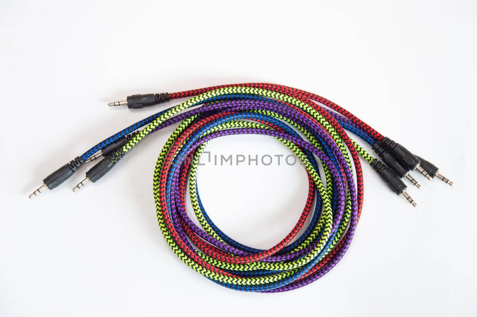 AUX audio cable on a white background
