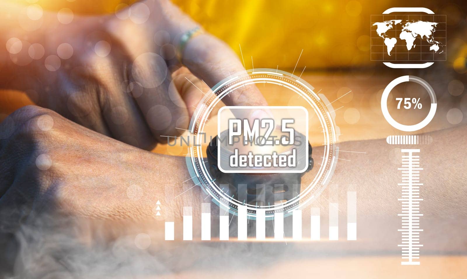 The concept of using smartwatch devices in detecting PM2.5 dust in the air by boonruen