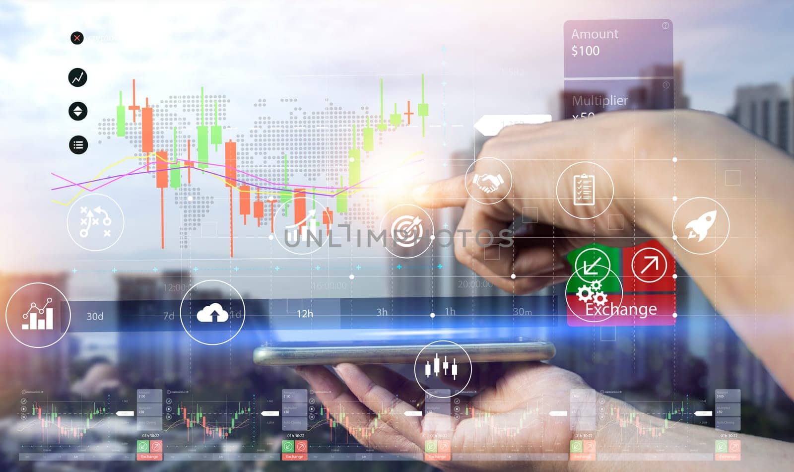 Planning, analyzing indicators and buying and selling strategies, stock market, business growth, progress or success. by boonruen