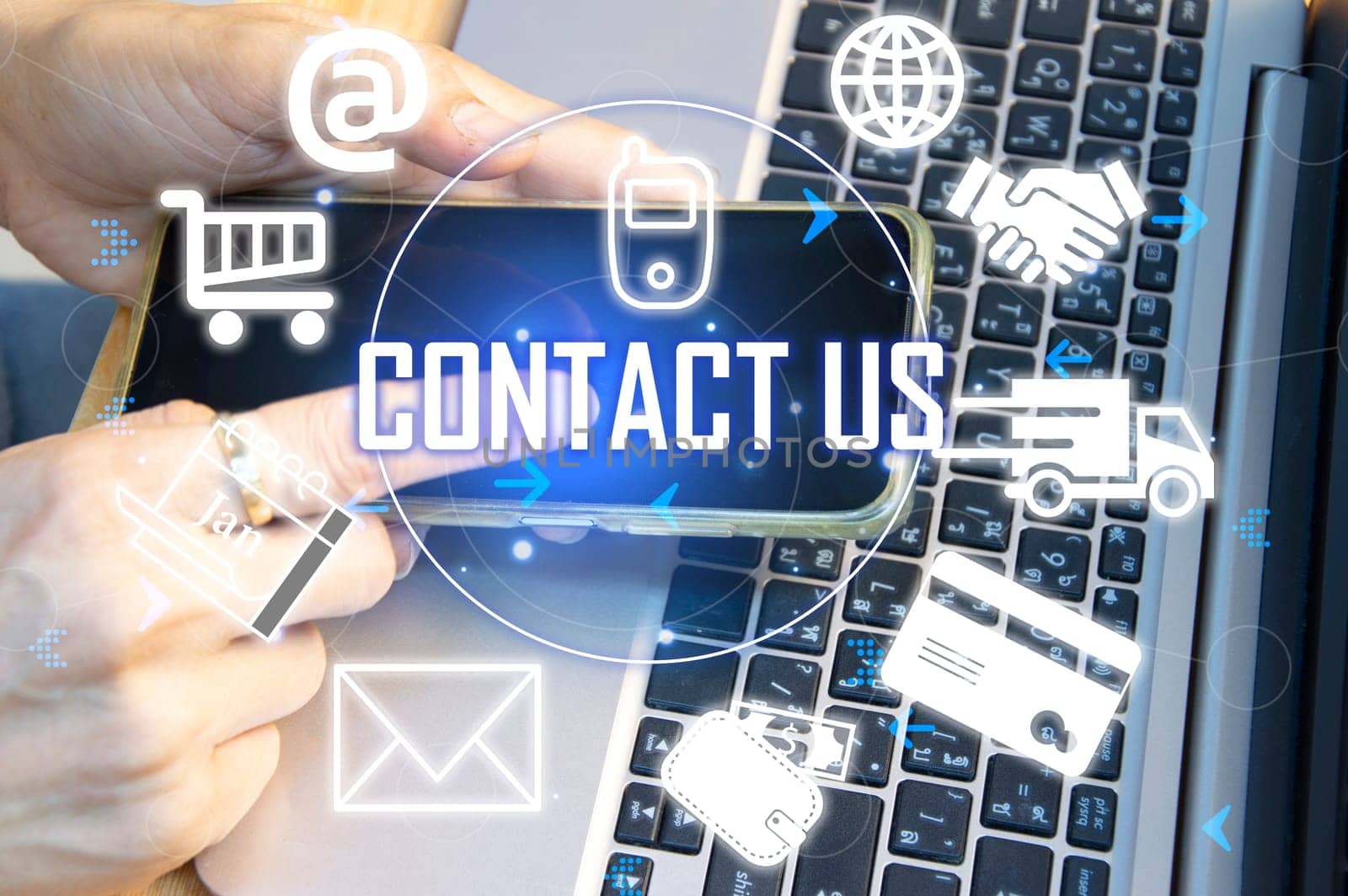 Contact us or our customer support hotline where people connect. and touch the contact icon on the virtual screen by boonruen