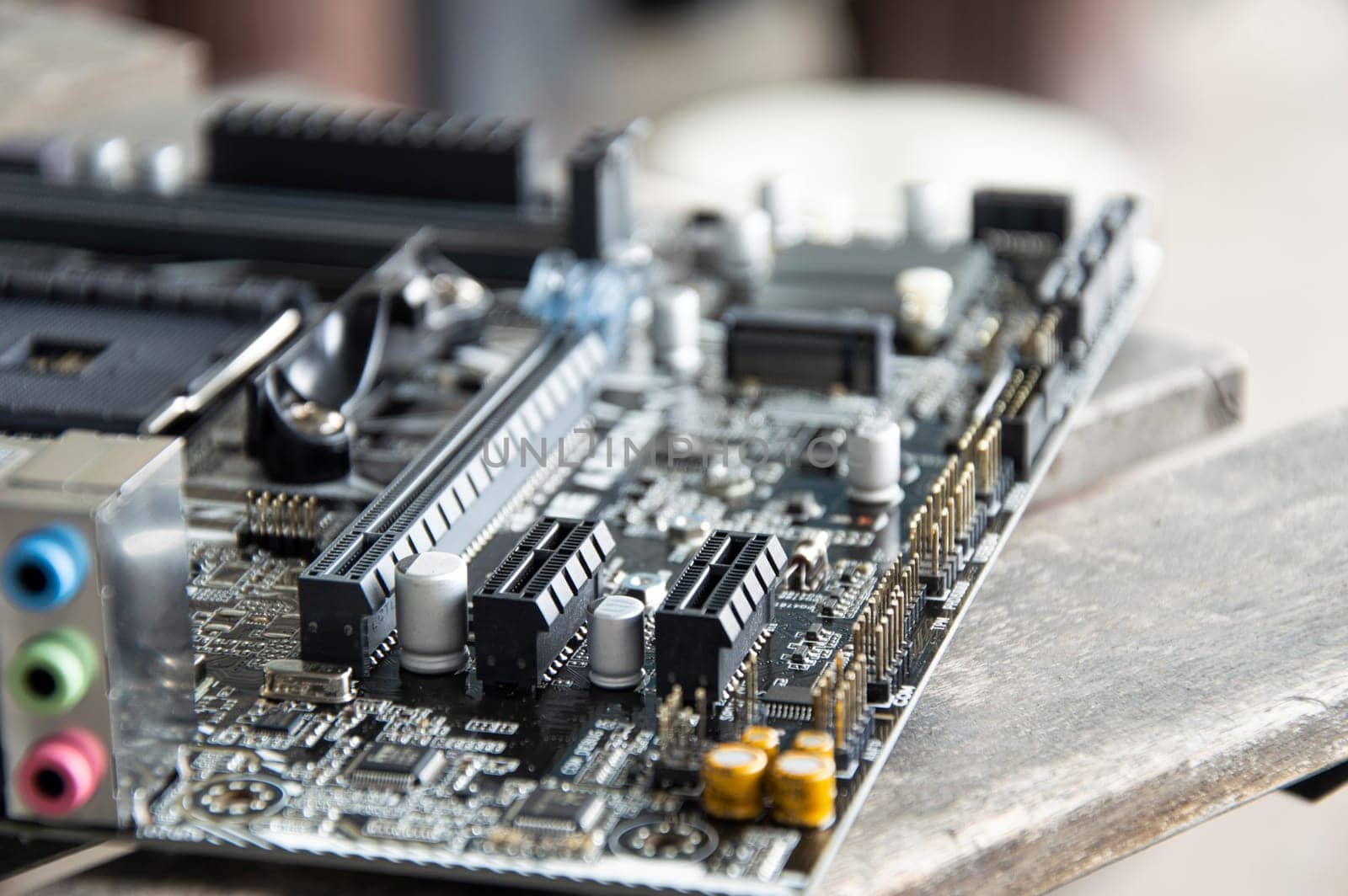 side view of the computer motherboard by boonruen