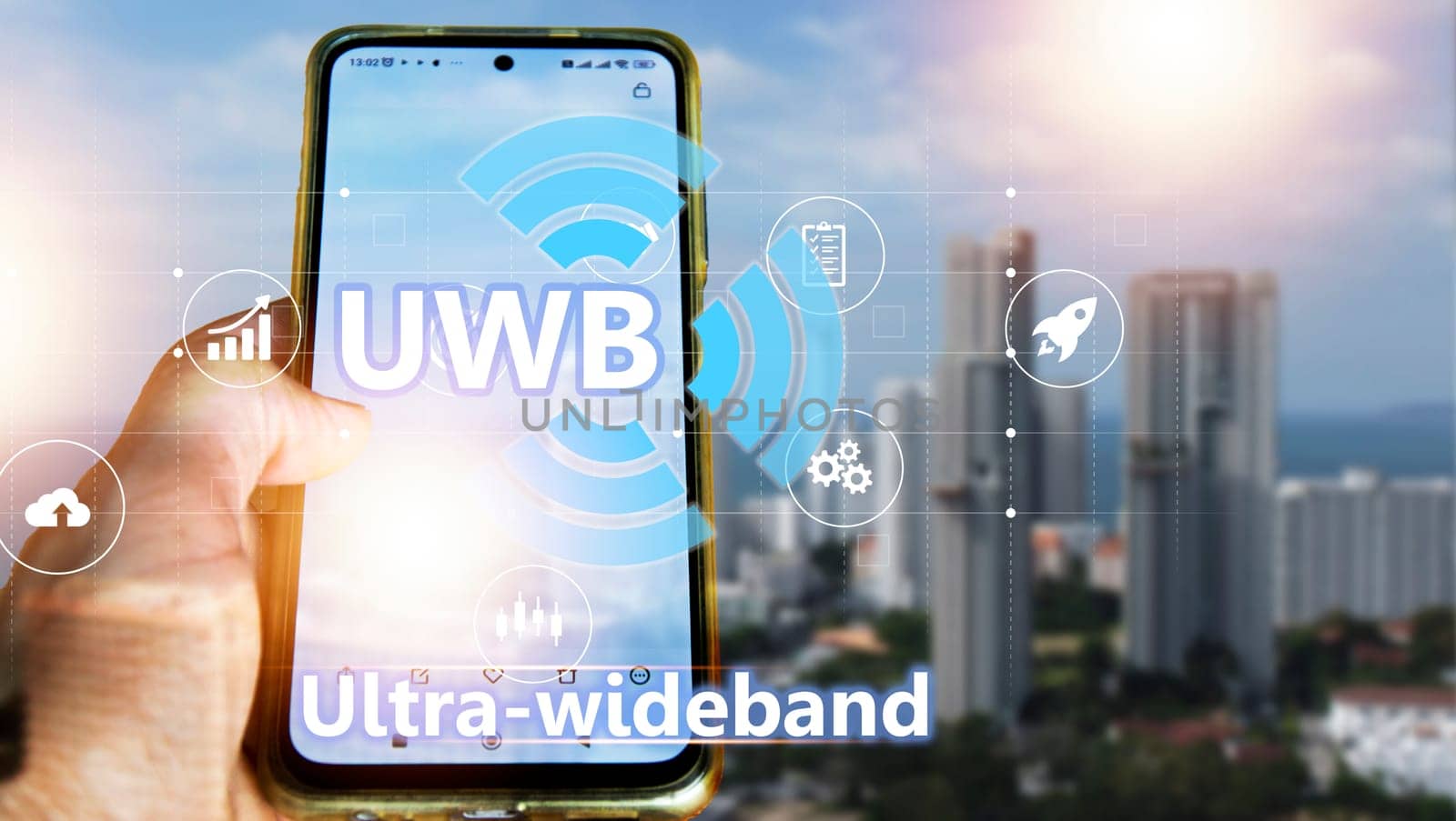 Ultra-wideband UWB is a short-range radio communication technology on bandwidths of 500MHz or greater and at very high frequencies. Overall, it works similarly to Bluetooth and Wi-Fi(not a trademark) by boonruen