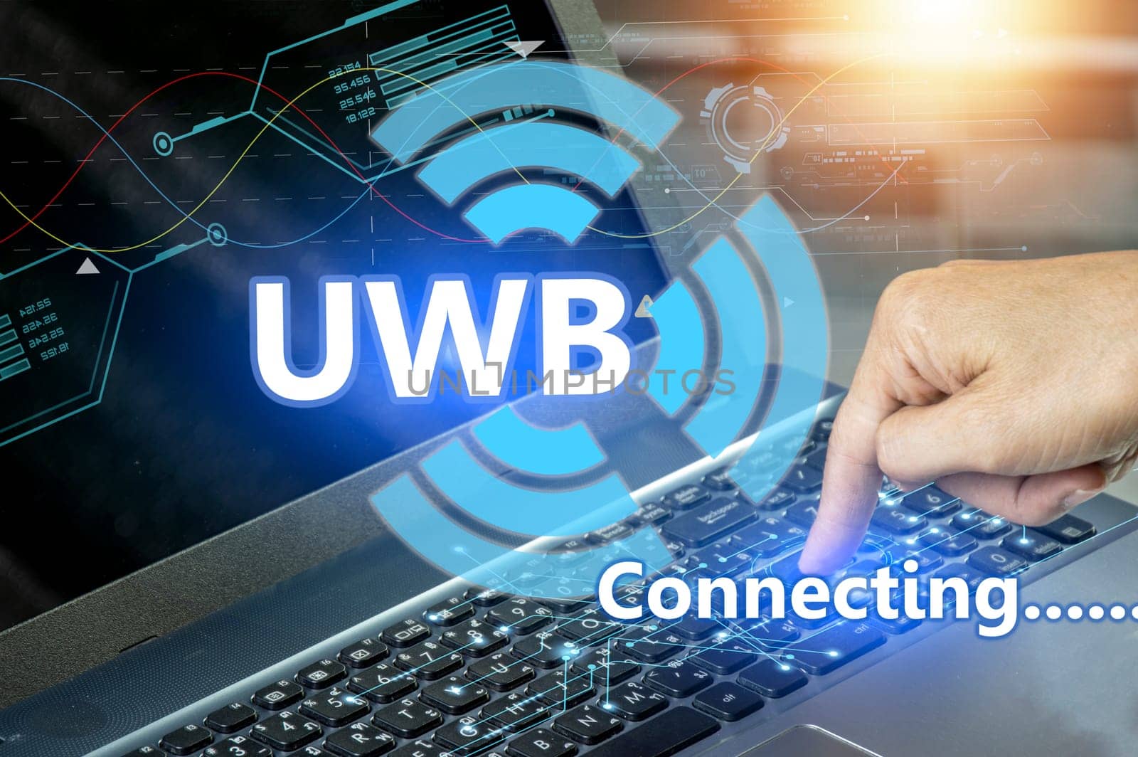 Ultra-wideband UWB is a short-range radio communication technology on bandwidths of 500MHz or greater and at very high frequencies. Overall, it works similarly to Bluetooth and Wi-Fi(not a trademark) by boonruen