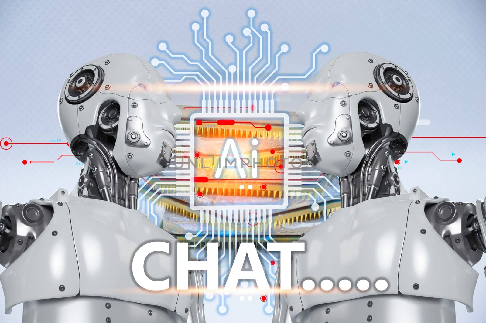 Digital chatbot, robot application, conversational assistant, AI artificial intelligence concept. by boonruen