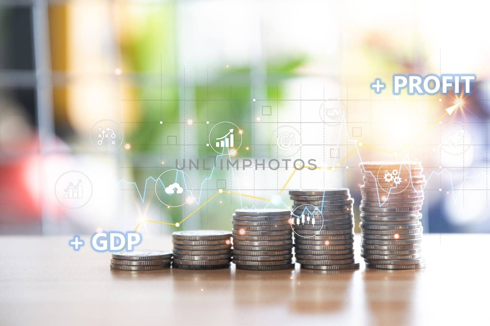 Coins are stacked in layers. from small to large money growth concept, business profit