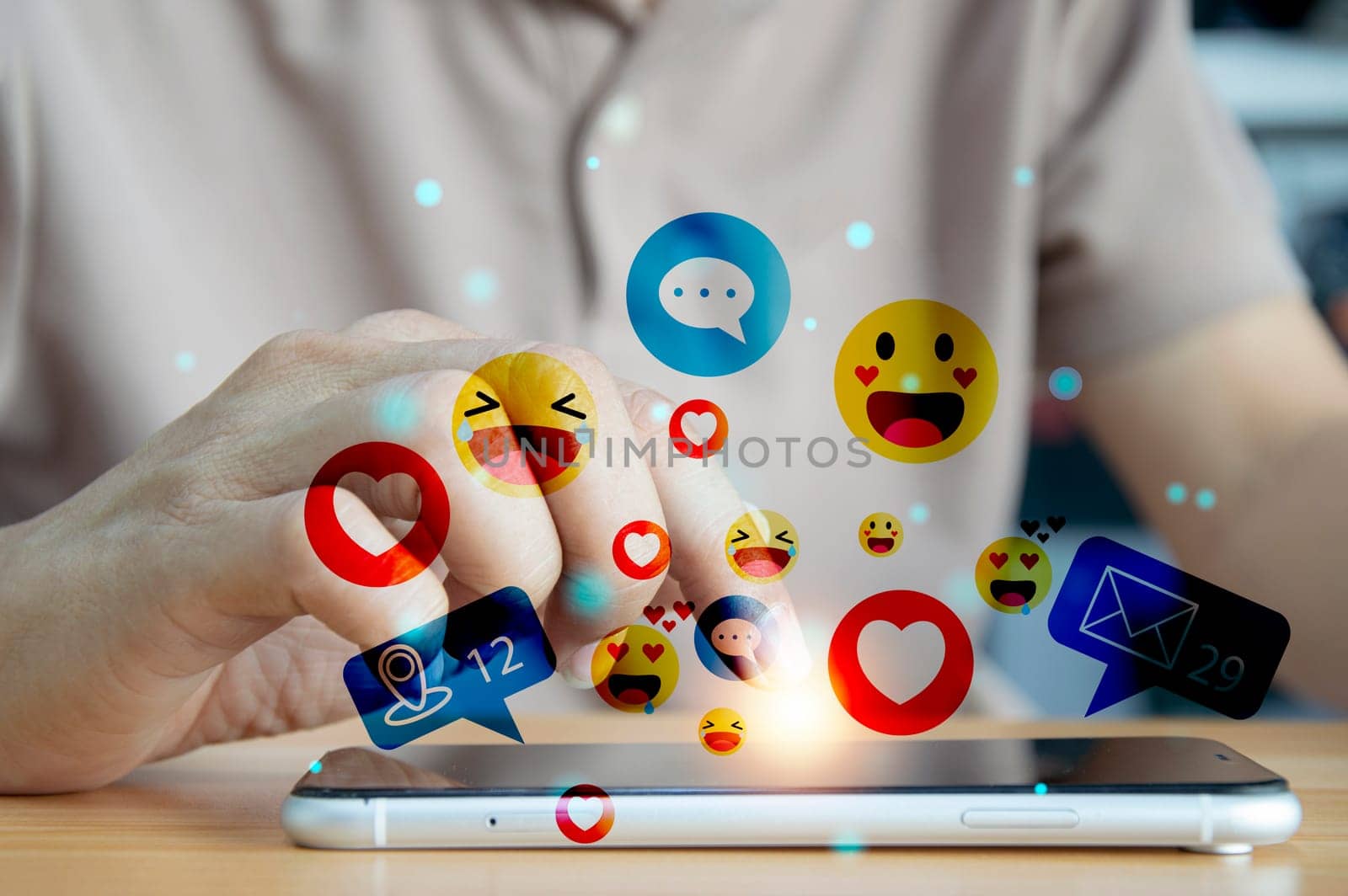 Use of social media and digital smartphones Holiday lifestyle and social media concept online marketing Connecting technology networks in global business by boonruen