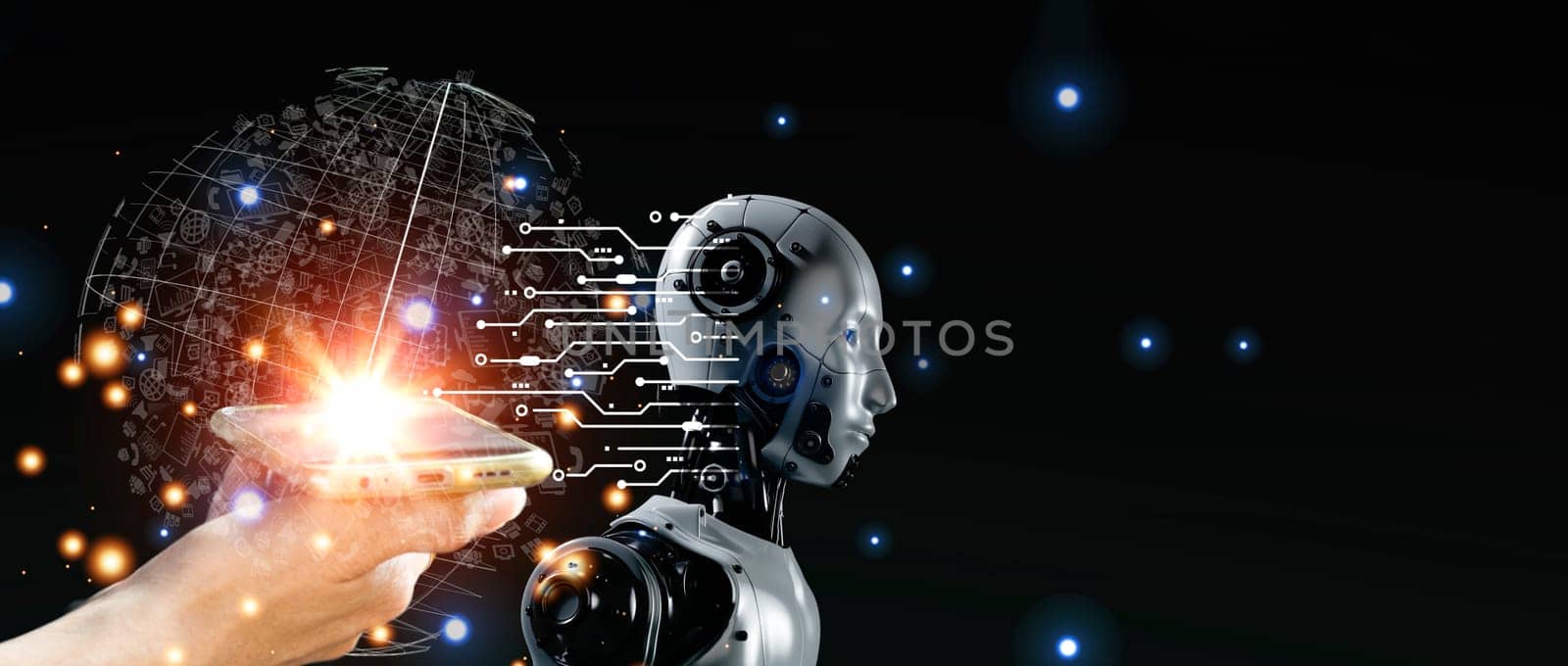 The concept of using artificial intelligence to control the system, industry using artificial intelligence,industry 5.0