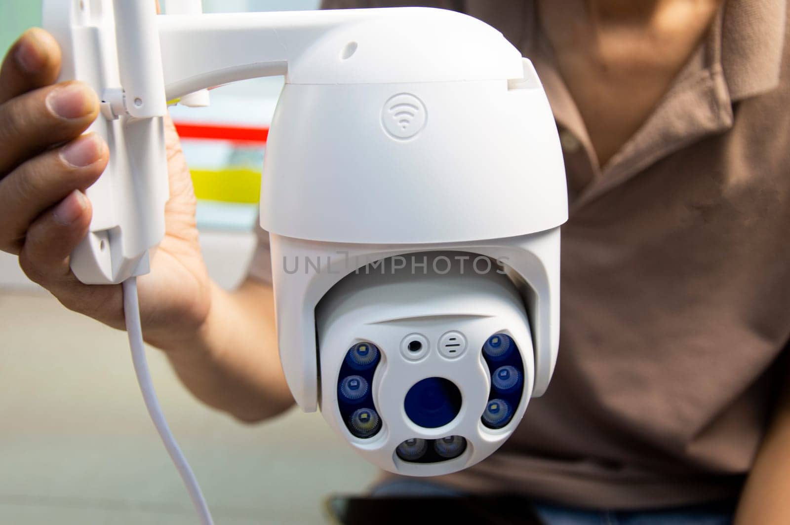 front view of white ip camera by boonruen