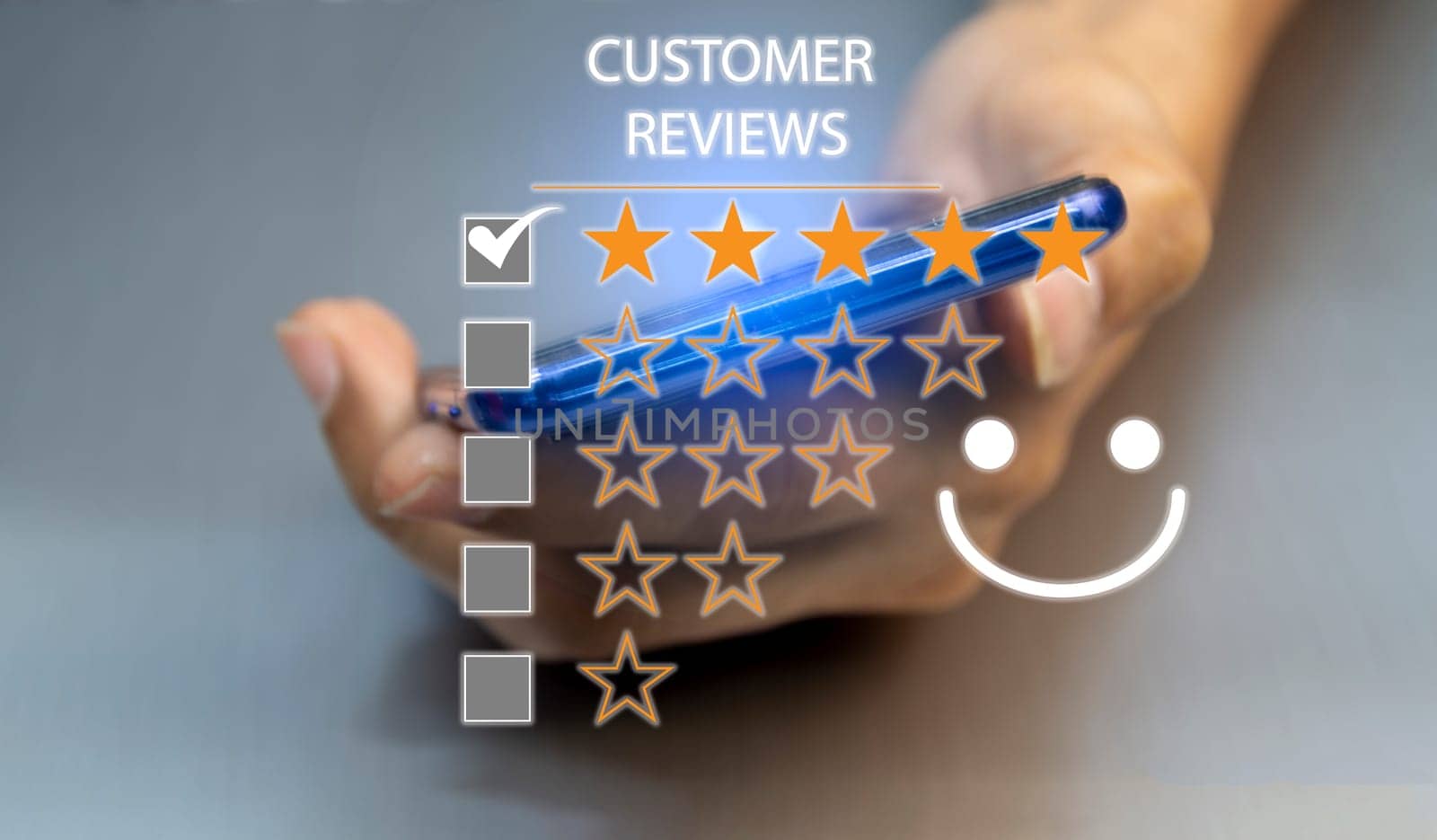 User give rating to service experience on online application for Customer review satisfaction feedback survey concept. by boonruen