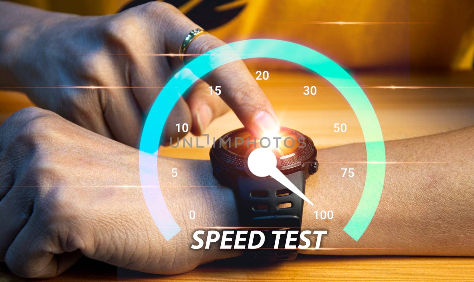 fast internet connection speedtest network bandwidth technology Man using high speed internet with smartphone and laptop computer. 5G quality, speed optimization. by boonruen