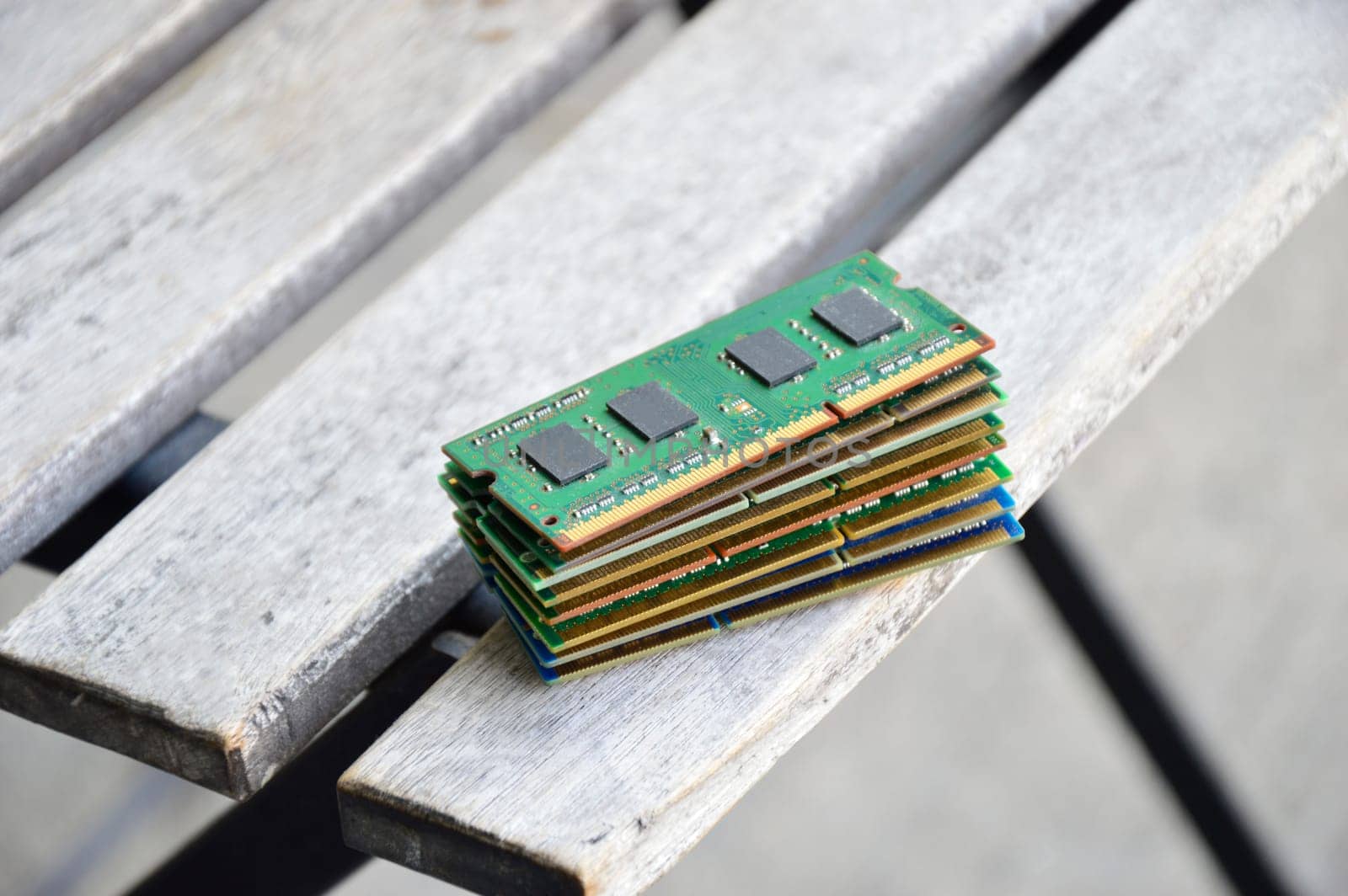 Top view, RAM used for notebook, laying on wooden floor by boonruen