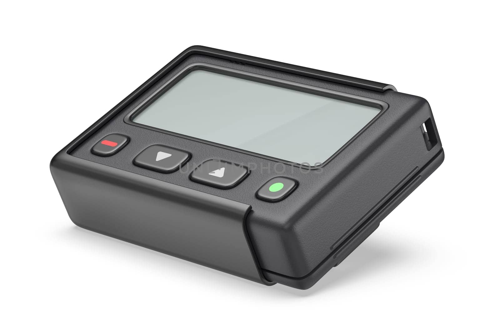 Black pager with blank screen on white background