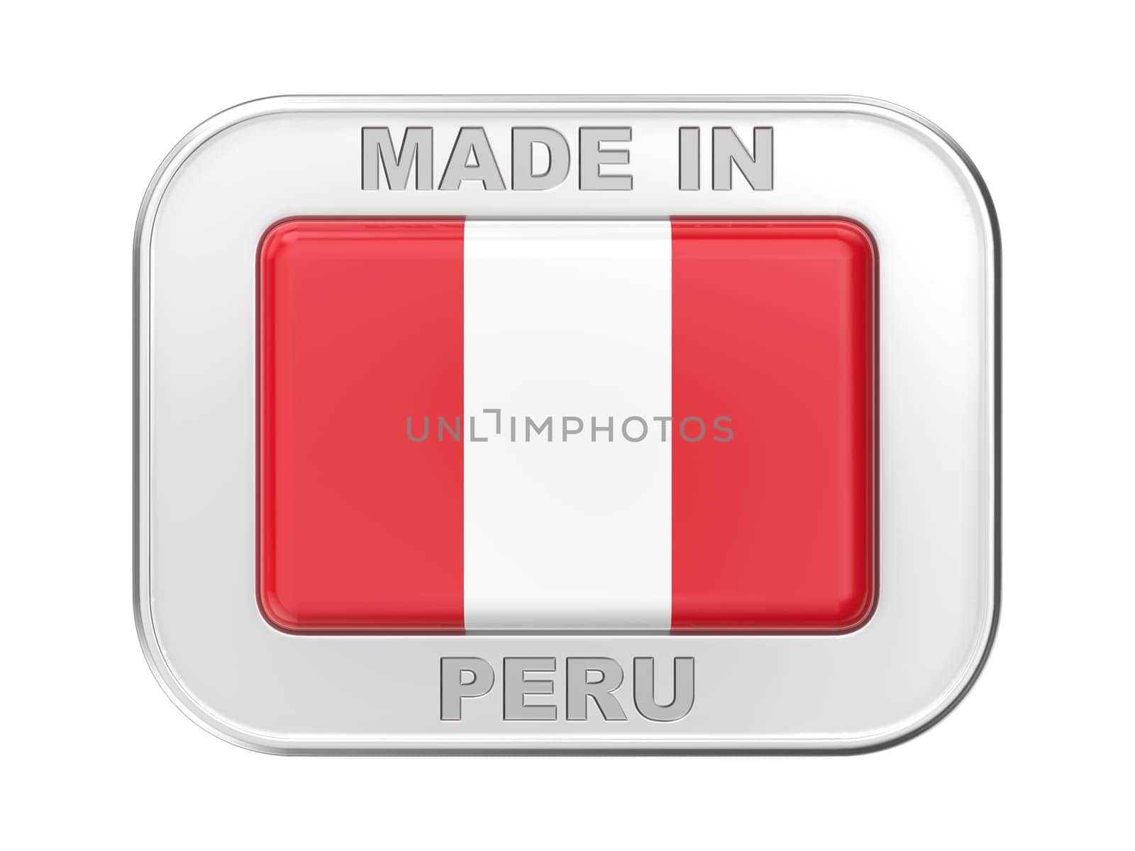 Made in Peru, silver badge with the flag of Peru
